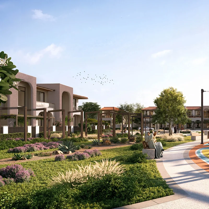 Landscaped park and walking path at South Hill by Modon