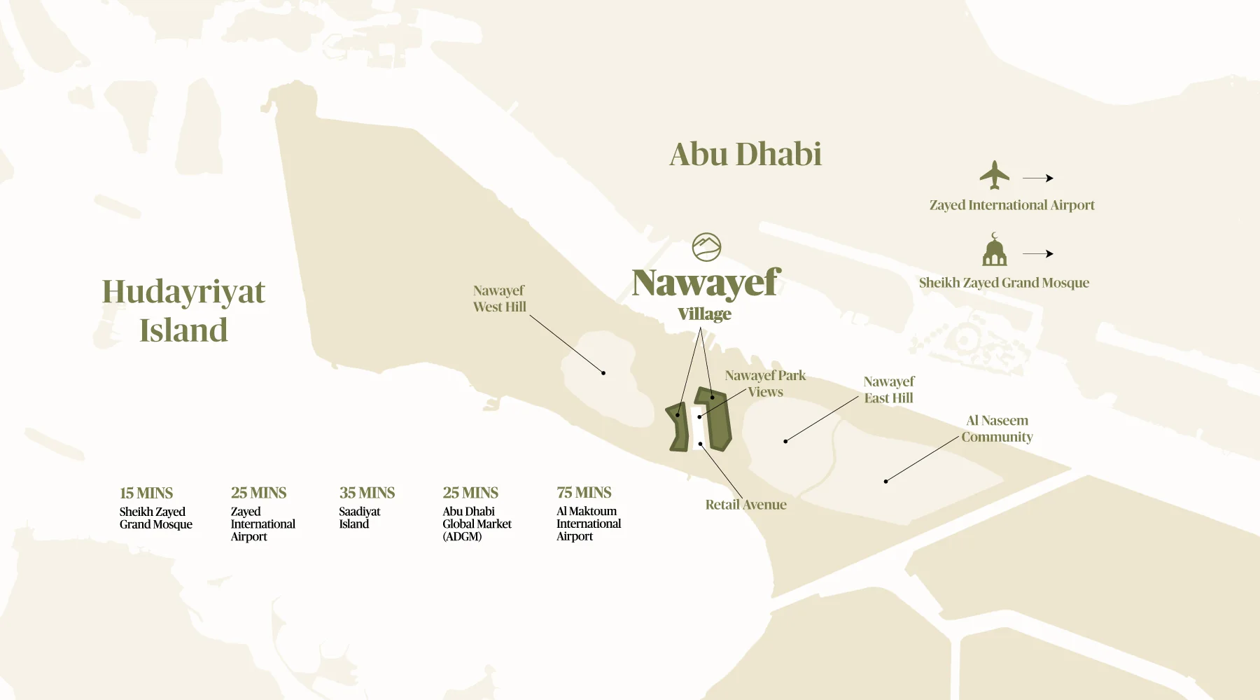 Location map of South Hill by Modon on Hudayriyat Island, Abu Dhabi
